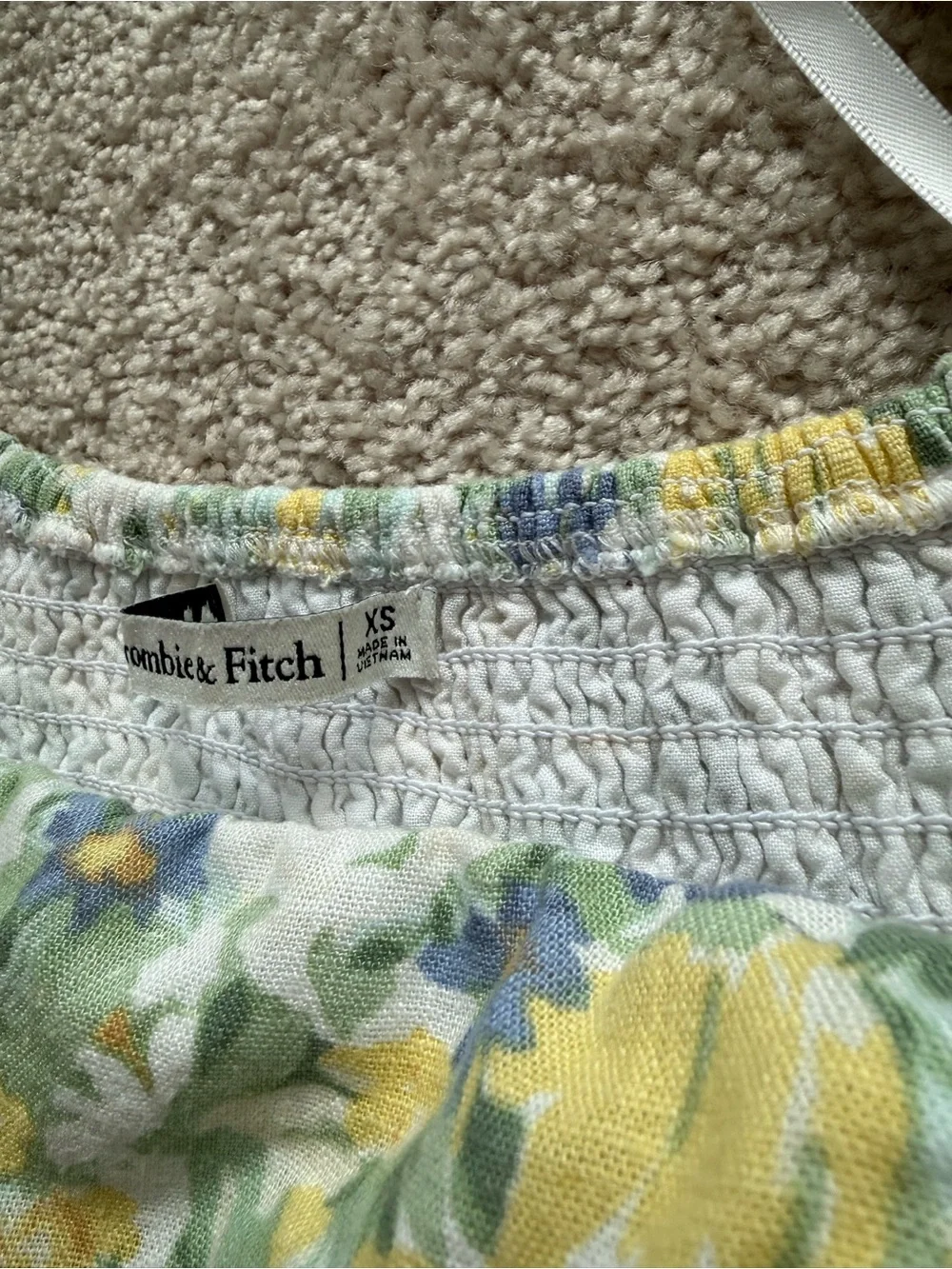 Abercrombie & Fitch Yellow and Blue Floral Square-Neck Puff Sleeve Top